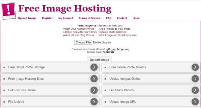 Website up ảnh online Freeimagehosting